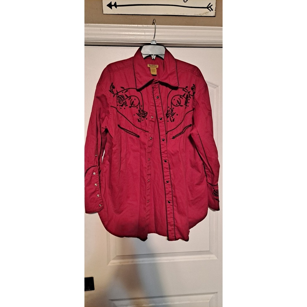 Alan Jackson Collection Men's Medium Shirt Red With Blsck Embellishments Snap...